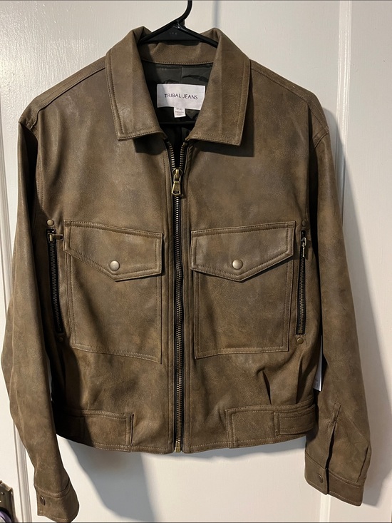 Tribal Jackets & Blazers - Tribal Olive Brown Leather Jacket